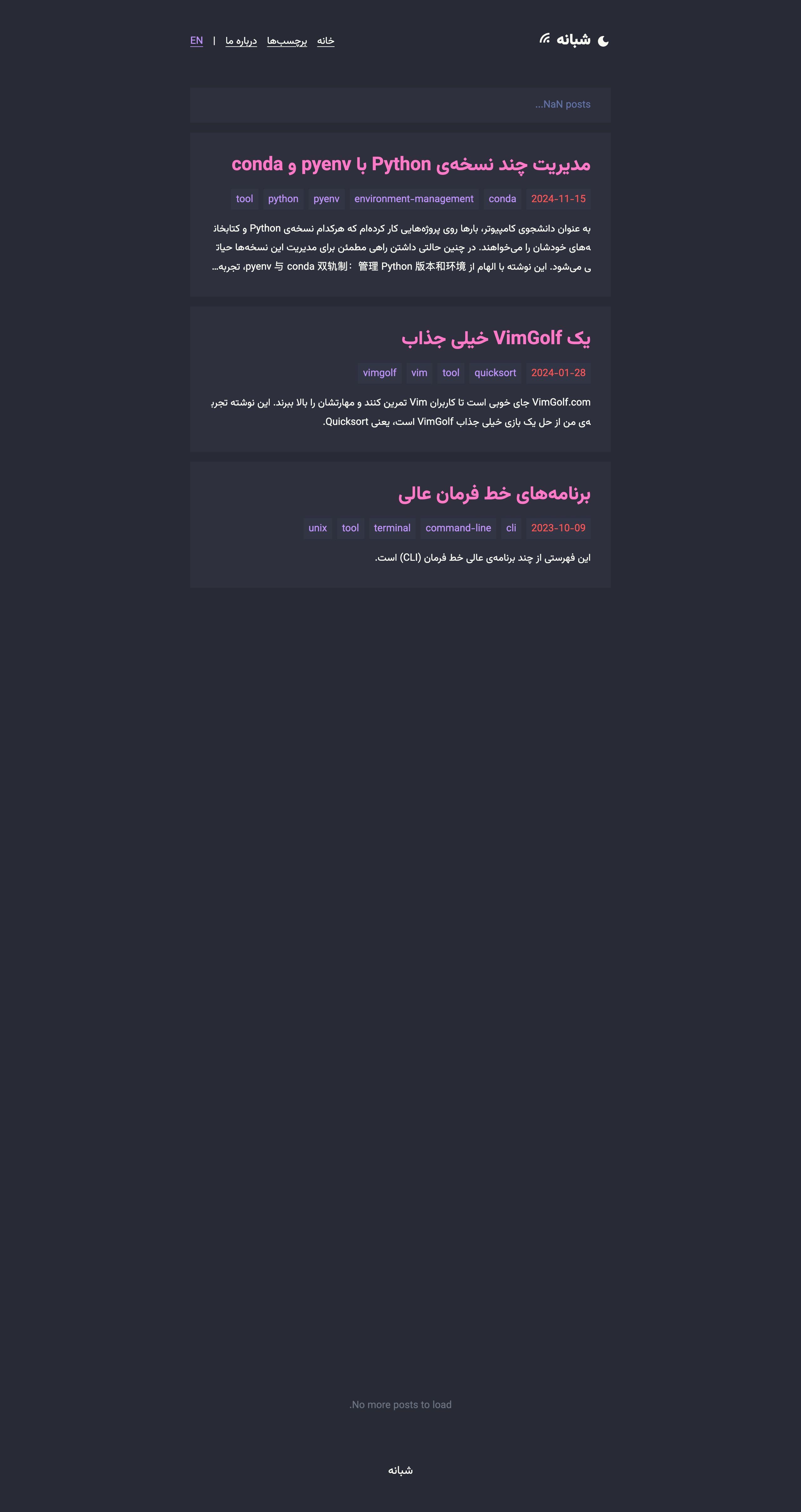 نمای دسکتاپ نمونه وبلاگ شبانه
